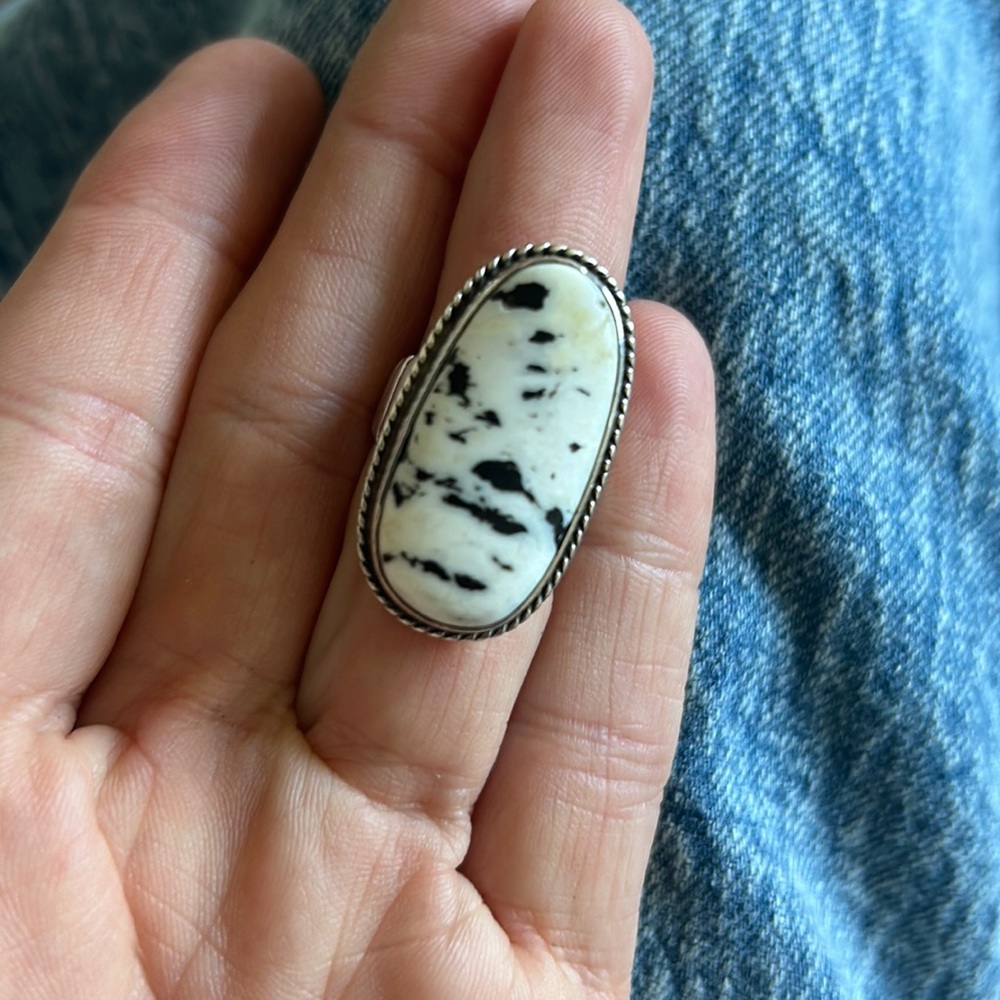 Sterling silver white buffalo turquoise ring